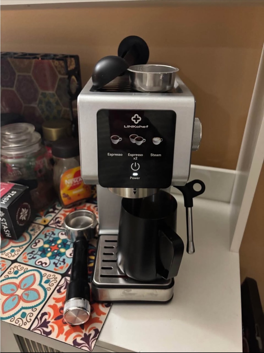 Linkchef Silver and Black Espresso Maker with Steam Wand - Silver/Black